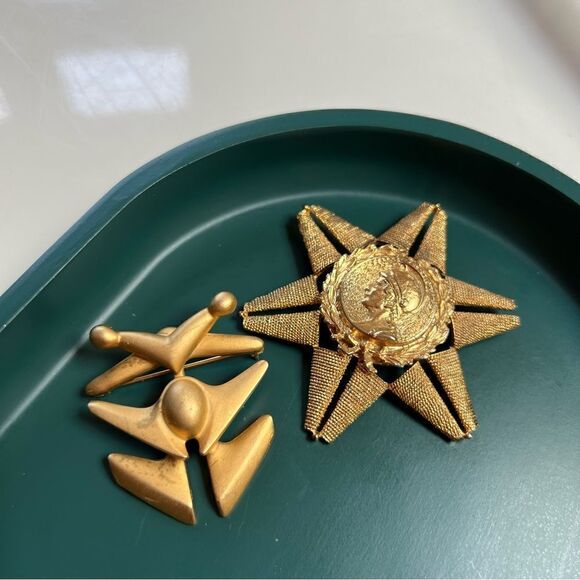 Vintage Greek Revival Star of David MCM modernist Brutalist Brooch 2 Piece Lot - Picture 2 of 5